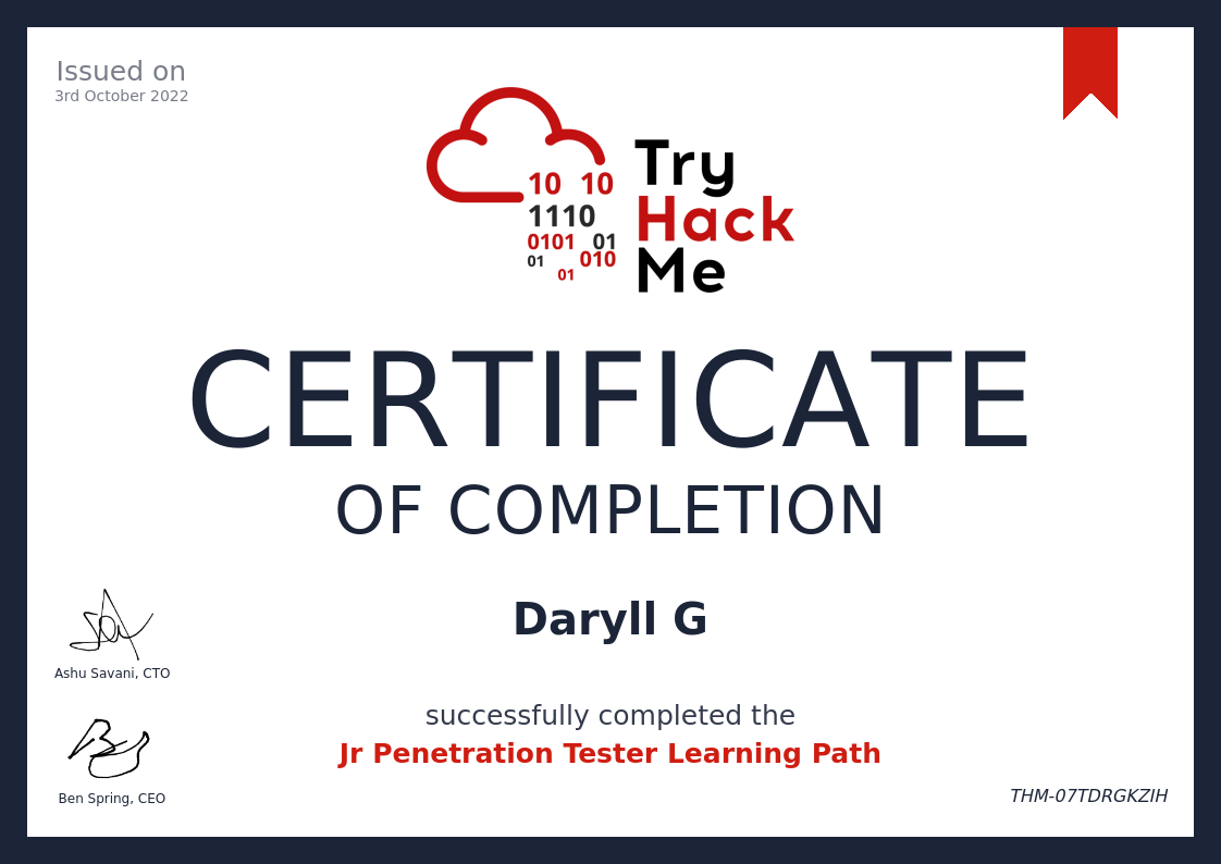 TryHackMe PenTest Certificate
